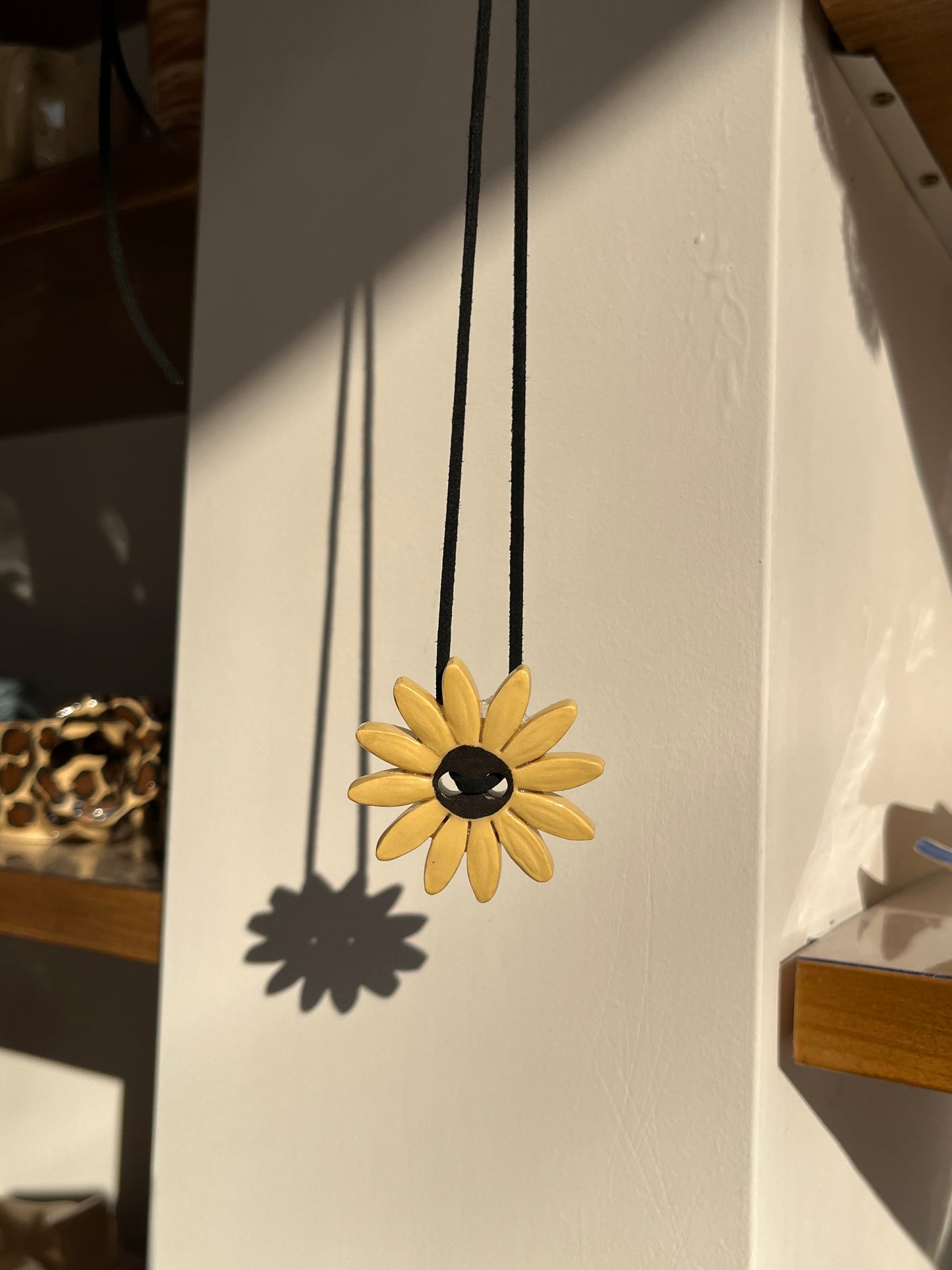 Handmade Ceramic Sunflower Necklace β Boho Pendant with Eye Symbol | Artisan Gift