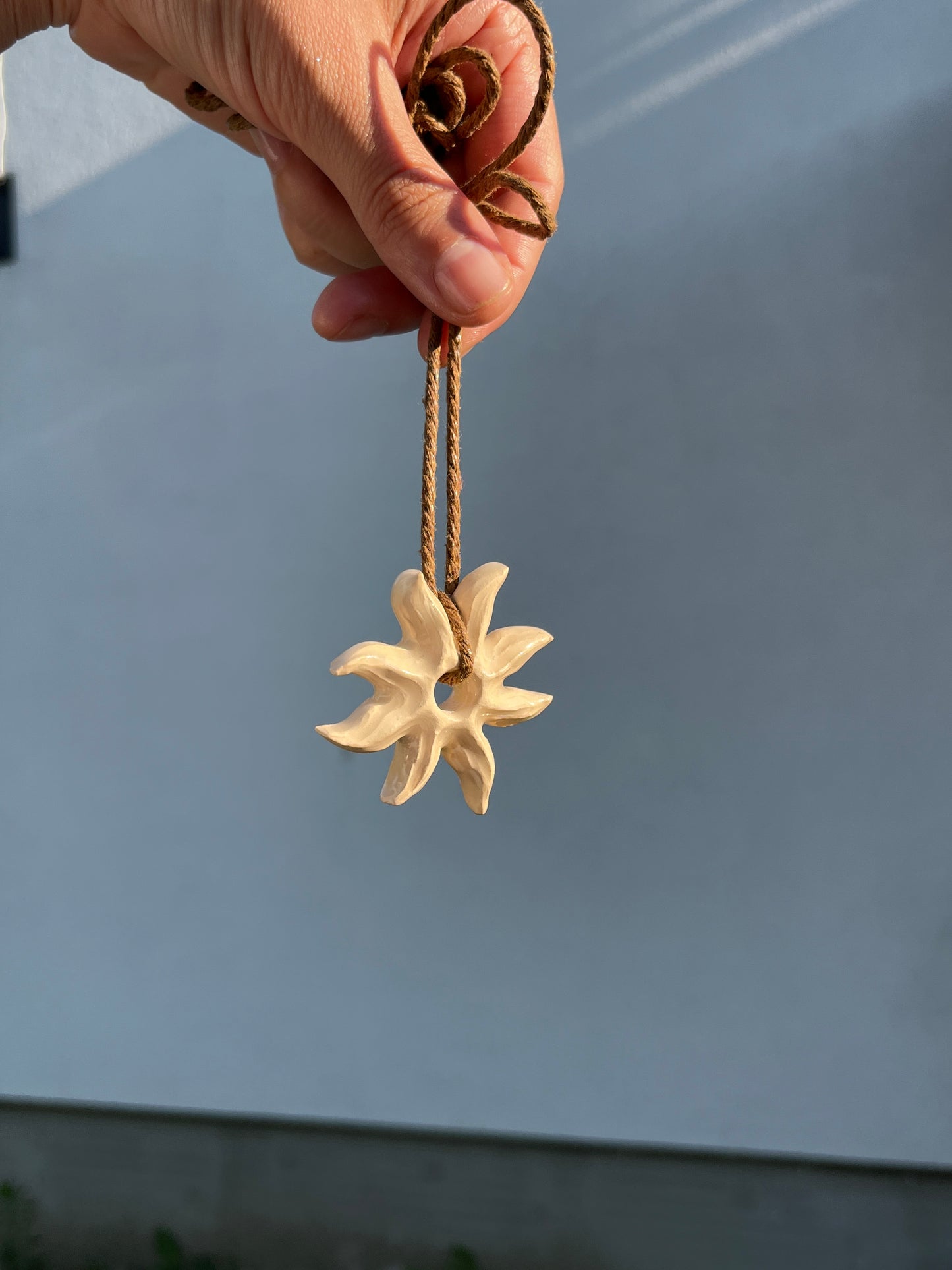 Handmade Ceramic Sun Pendant Necklace – Unique Glazed Clay Jewelry with Adjustable Cord