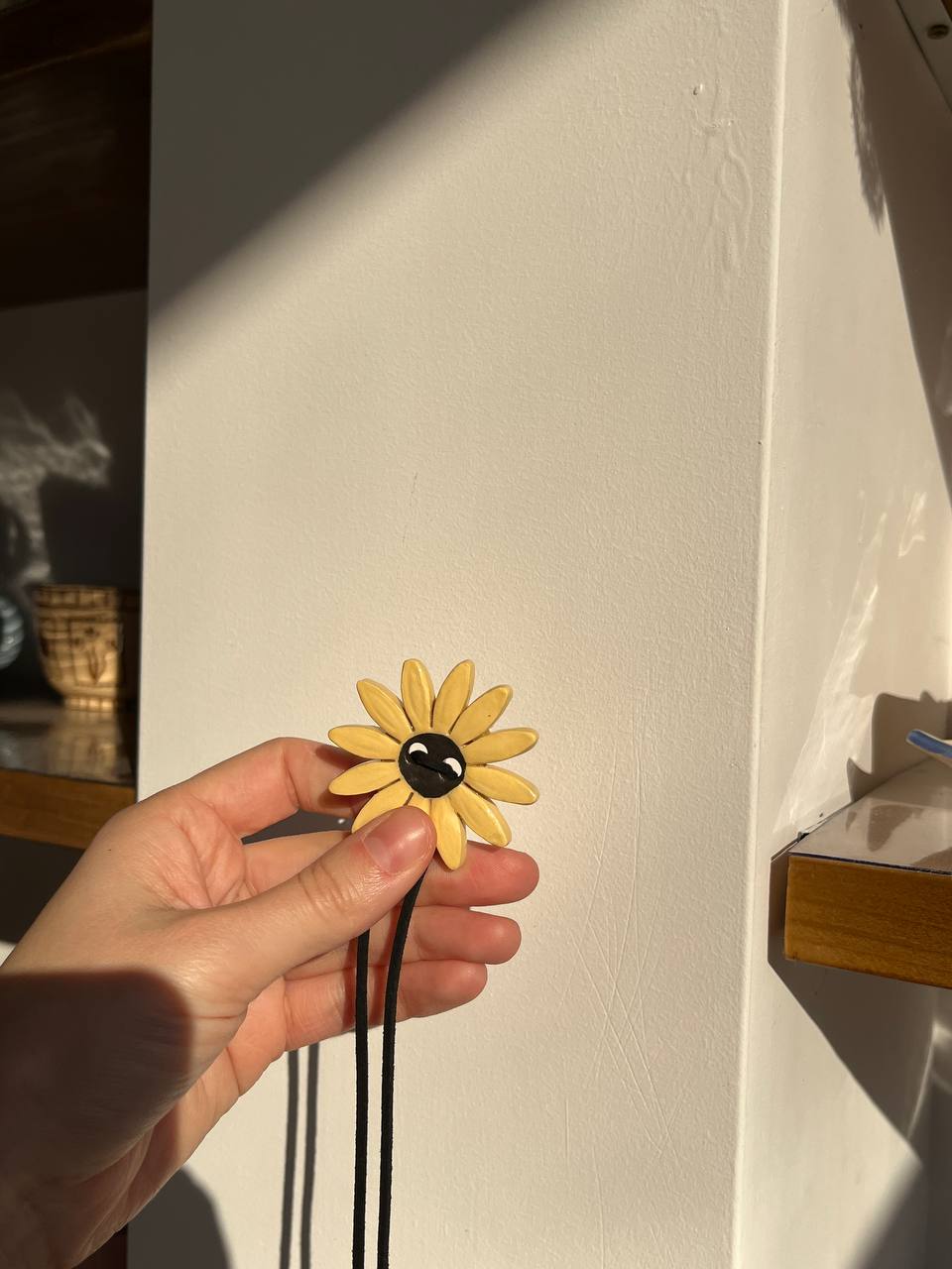 Handmade Ceramic Sunflower Necklace – Boho Pendant with Eye Symbol | Artisan Gift