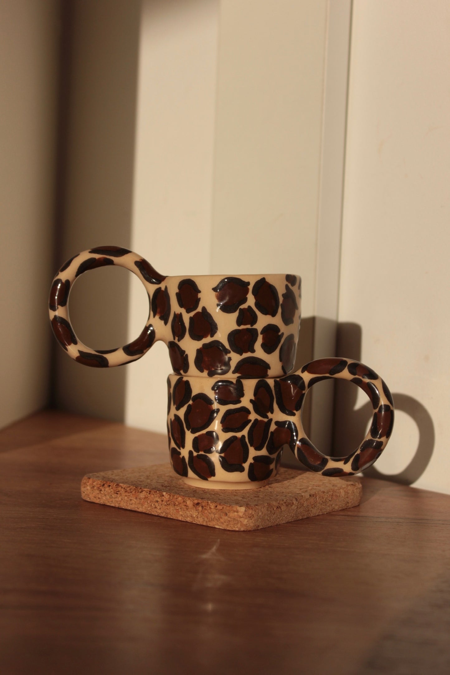 Handmade Leopard Print Ceramic Espresso Cup – Small Boho Coffee Cup | Artisan Pottery Gift