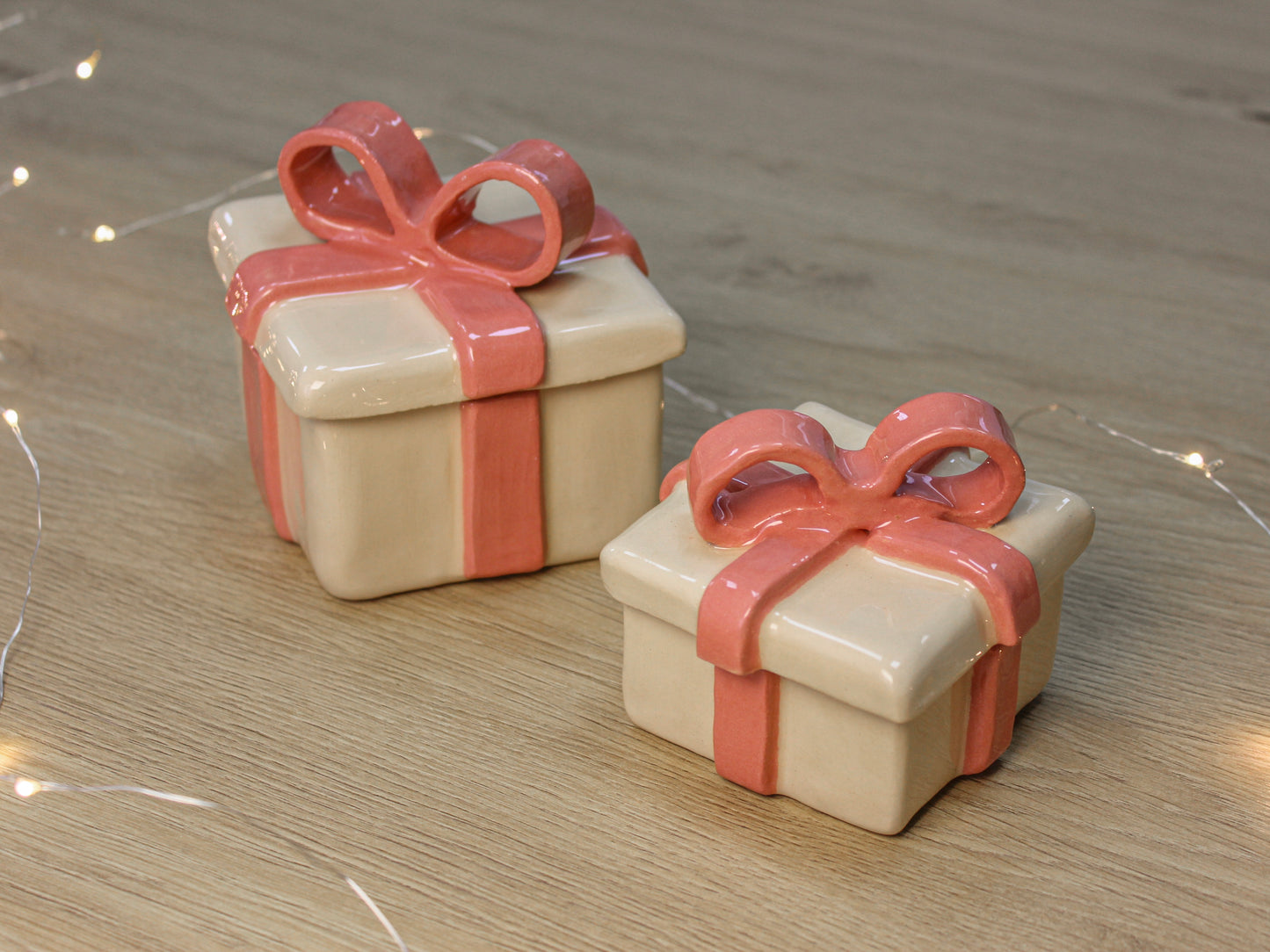 Handcrafted Ceramic Gift Box Set — Jewelry Boxes with Peach Ribbon
