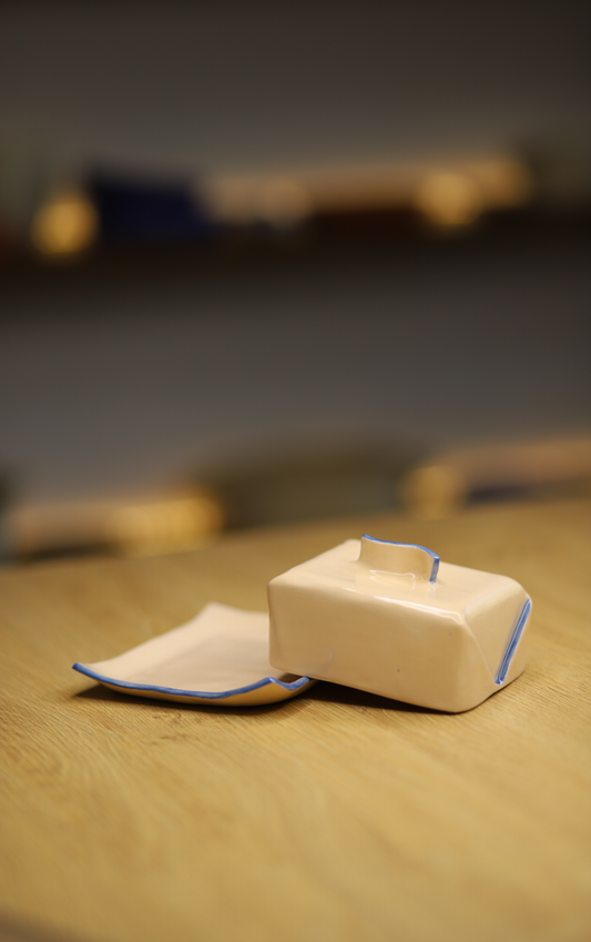 Handmade Ceramic Butter Dish with Lid — Modern Blue Accent Butter Keeper