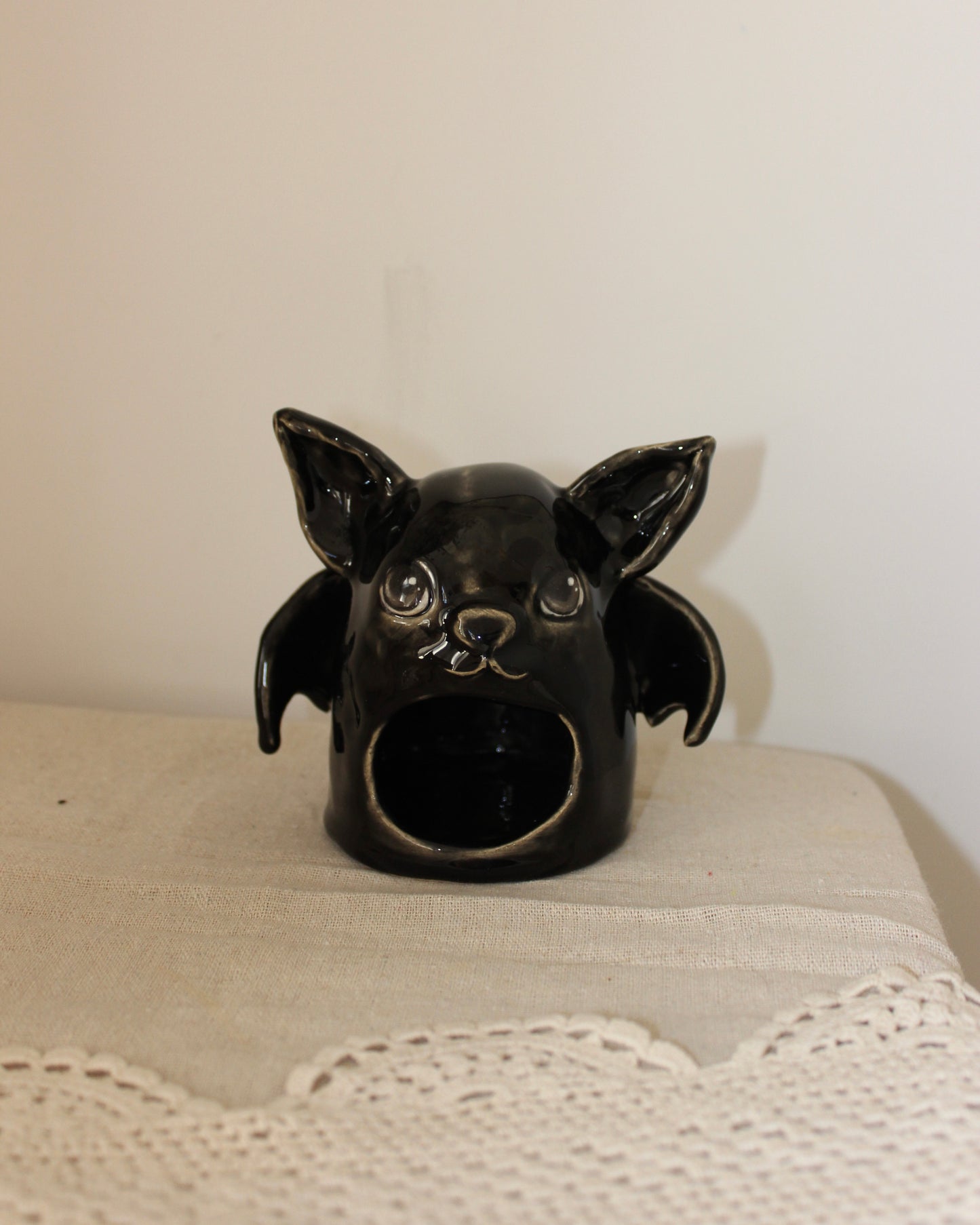 Handmade Black Ceramic Bat Tealight Holder