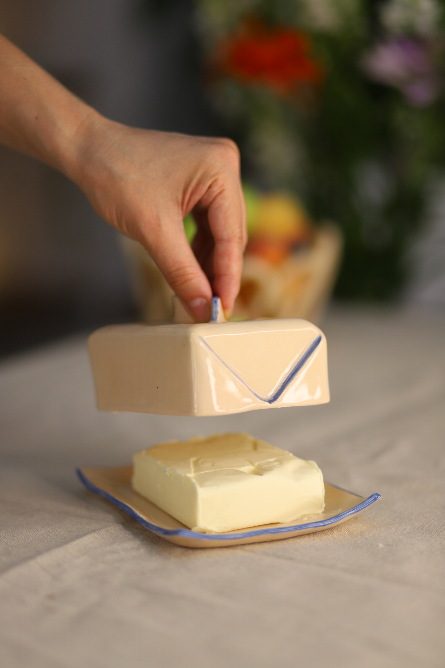 Handmade Ceramic Butter Dish with Lid — Modern Blue Accent Butter Keeper