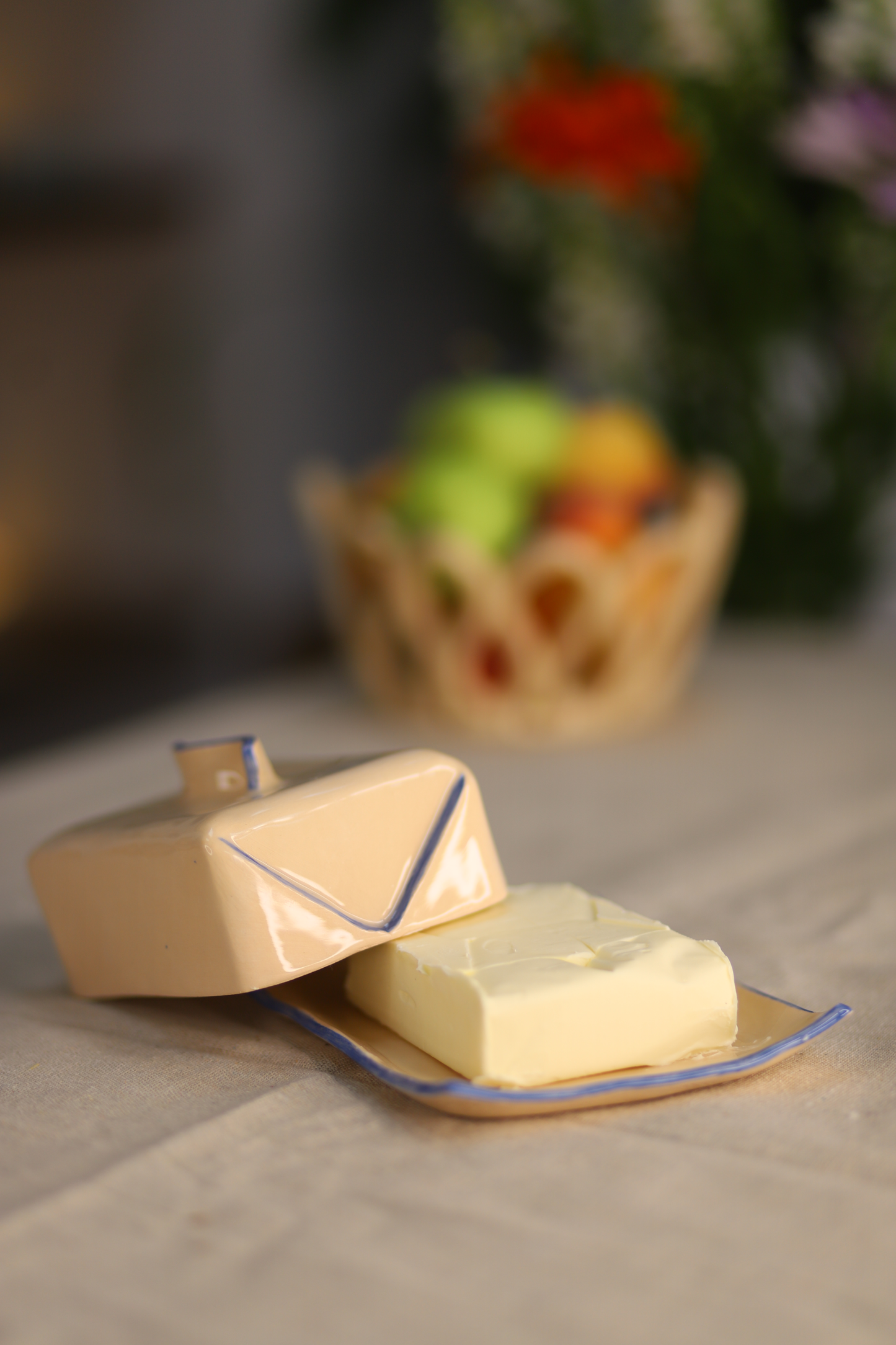 Handmade Ceramic Butter Dish with Lid — Modern Blue Accent Butter Keeper
