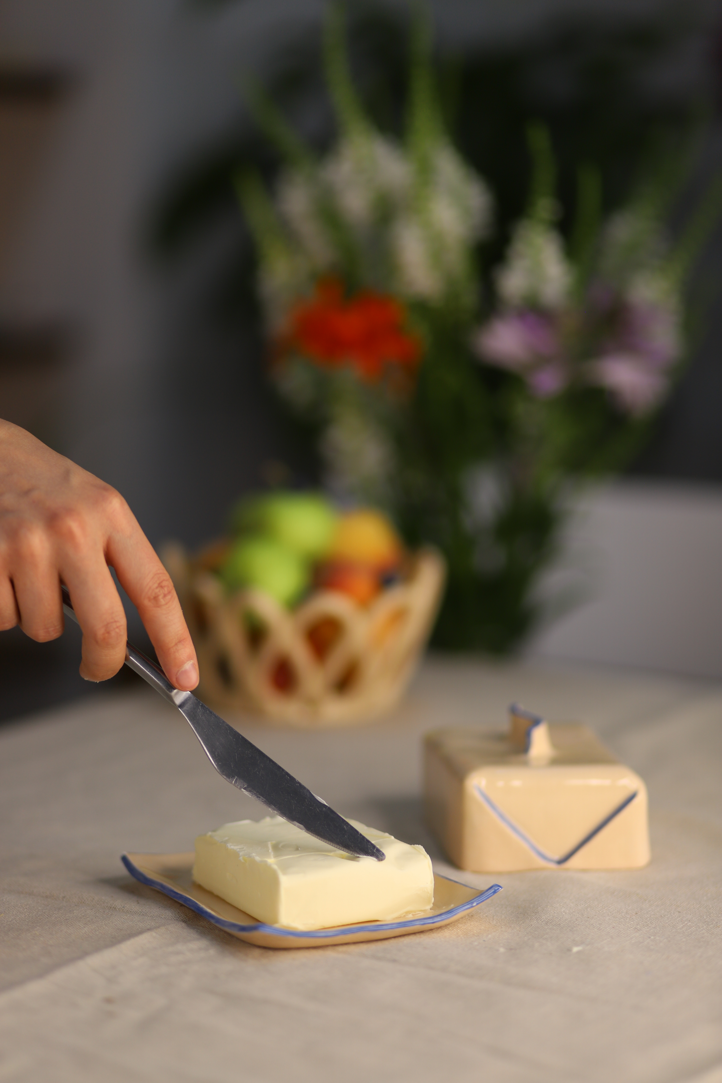 Handmade Ceramic Butter Dish with Lid — Modern Blue Accent Butter Keeper