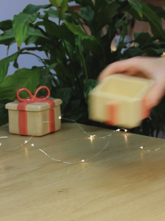 Handcrafted Ceramic Gift Box Set — Jewelry Boxes with Peach Ribbon