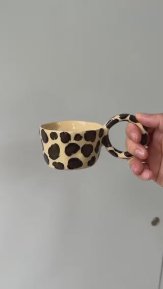 Handmade Leopard Print Ceramic Espresso Cup – Small Boho Coffee Cup | Artisan Pottery Gift